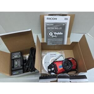 RICOH WG-20 Red 14 Megapixel Waterproof Shockproof Camera Extra Batteries -0424